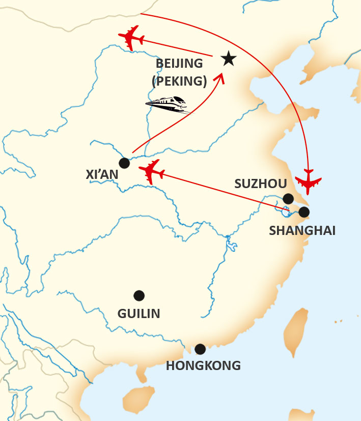 Karta för resan Klassiska Kina