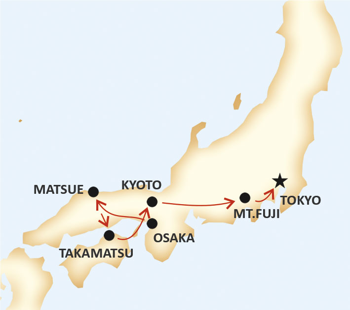 Karta för Kultur- och trädgårdsresa till Japan