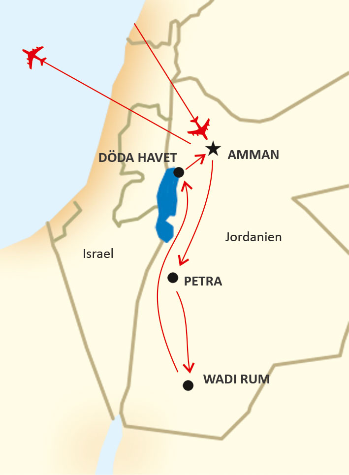 Karta för resan Jordanien
