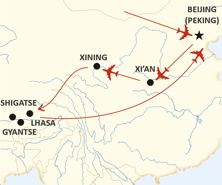 Karta för resa Ta tåget till Tibet