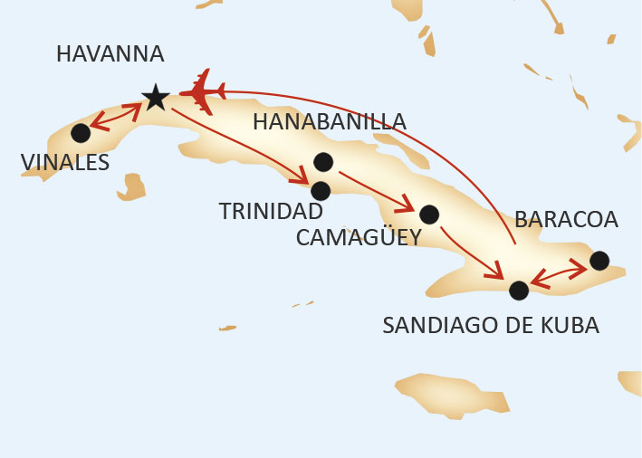 Karta för resan Kulörta Kuba