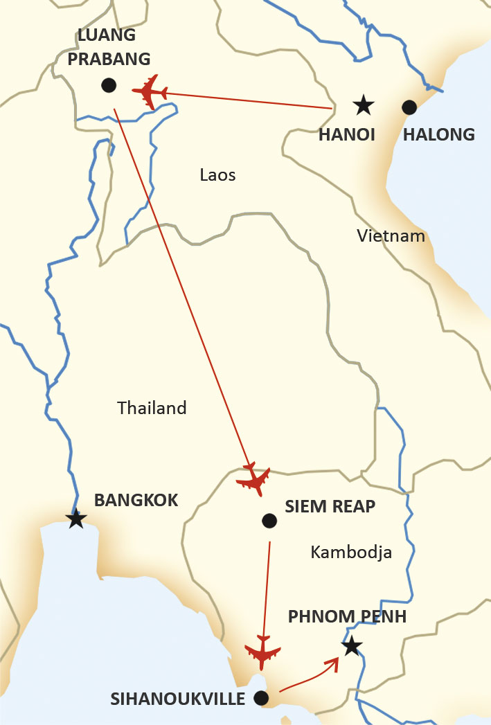 Karta för resa Laos och kambodja