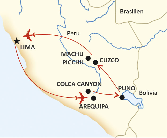 karta för resan: Peru-Inkalandet