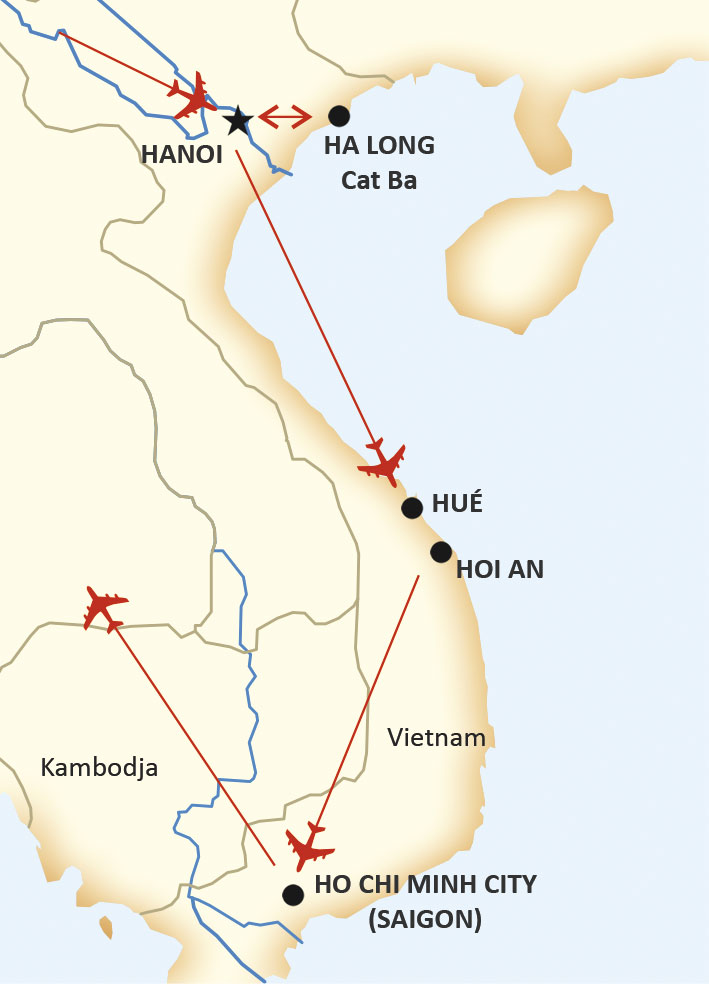karta för resan I Vietnamkrigets fotspår
