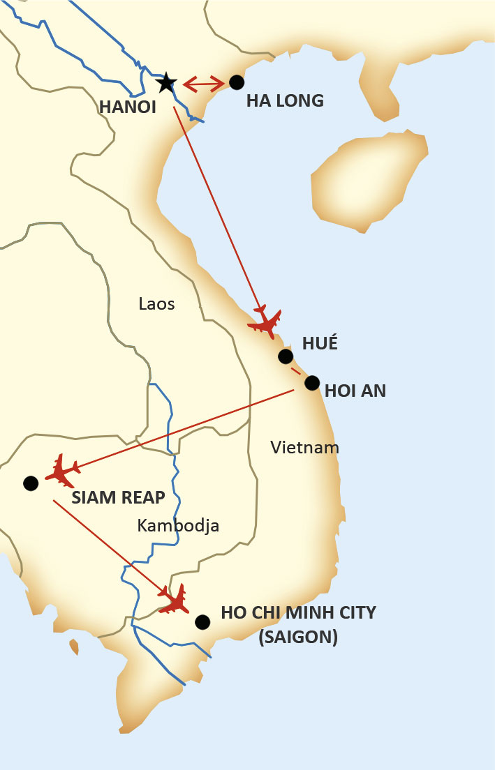 Karta för resan Vietnam och Kambodja