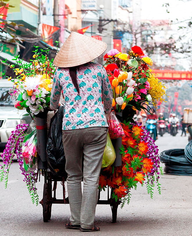 Sälja blommor på gatan, Saigon, Vietnam