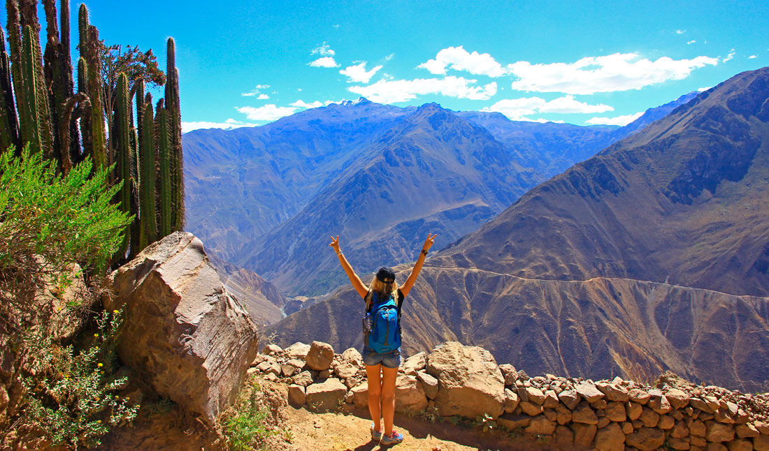 Panoramautsikt med utsikt över den peruanska canyon Colca.